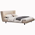 Modern Upholstered Double Bed With Beige Headboard Soft Pillows And Cozy Bedding 3d model