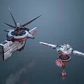 Futuristic Sci-Fi Aircraft Equipment With Spiked Wings Gray Red Black Details