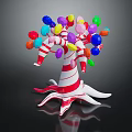 Whimsical Decorative Candy Cane Tree With Colorful Balloons On Black Background