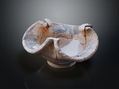Ancient Cracked Earthenware Bowl With Irregular Shape And Small Base 3d model
