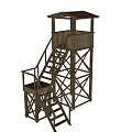 Wooden Watch Tower With Staircase Platform And Metal Roof Structure 3d model