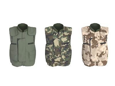 Tactical Military Utility Vests With Multiple Pockets Green Camouflage Desert Patterns 3d model