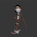 Mechanical Character With Red Hat Silver Armor Holding Gun In Standing Pose