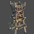 Wooden Medieval Defense Tower With Frame Structure Cross Supports And Railing