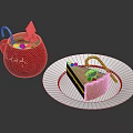 Red Star Mug With Hot Cocoa Marshmallows Candy Cane And Layered Cake With Blueberries On White Plate