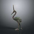 Ancient Bronze Crane Sculpture With Intricate Patterns In Standing Pose 3d model