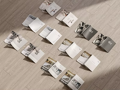 Open Books Magazines Scattered On Wooden Floor With Cover 3d model