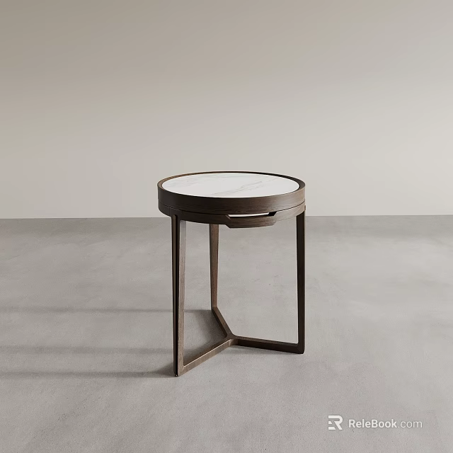 Modern Round Side Table With White Top And Dark Sleek Frame Design 3d model 
