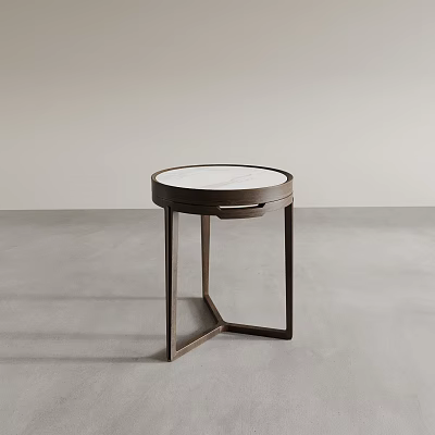 Modern Round Side Table With White Top And Dark Sleek Frame Design 3d model