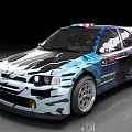 Rally Car With Camouflage Blue Black White Design Rear Spoiler Alloy Wheels And Racing Decals