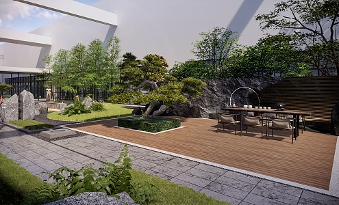 New Chinese Courtyard Office Atrium Garden Courtyard Landscape Space 3d model