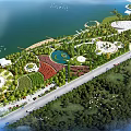 Waterfront Landscape Design With Green Spaces Walking Paths Circular Lawns And Water Features