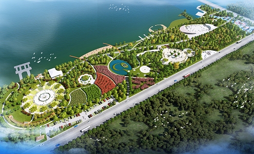 Modern Park Waterfront Wetland Forest Park Landscape 3d model