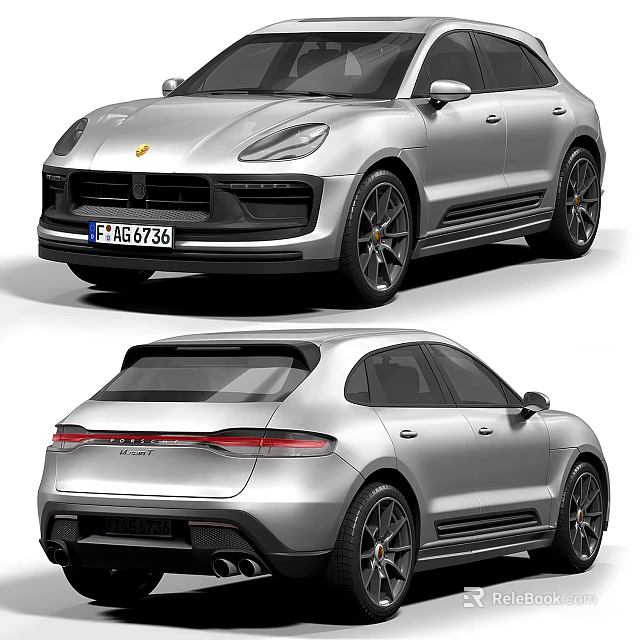Silver Porsche SUV Exterior Design With Sporty Front Rear Views And Alloy Wheels 3d model 