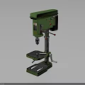 Green Metal Workbench With Drill Press And Stable Surface Design