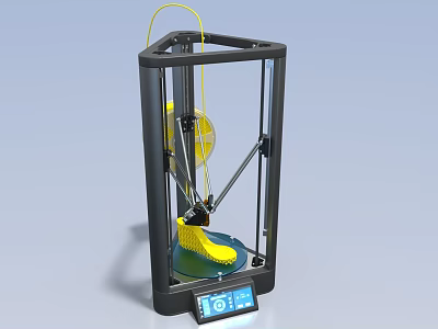 3D Printer Office Appliance With Black Frame Yellow Filament Green Platform And Digital 3d model