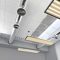 Industrial Commercial Ceiling Design With Metal Pipes Long Light Fixtures And Ventilation Grilles