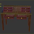 Traditional Brown Wooden Desk With Multiple Drawers And Brass Handles