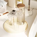 Elegant Dressing Table With Oval Mirror Cosmetics Potted Plant And Stool By Window With Greenery 3d model