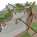 Seaside Rooftop Garden with Curved Wooden Structure Green Plants and Ocean View