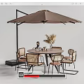 Outdoor Round Table And Woven Chairs Set With Metal Frame And Umbrella