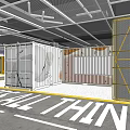 Modern Shopping Mall Hall Featuring Container Structures Ceiling Lighting And Decorative Floor Signage 3d model