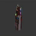 Futuristic Multilayer Tower Building Model With Digital Screens And Neon Lights