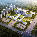 Modern Architectural Complex With Green Roof Design Surrounding Green Spaces Parking Lots And Roads