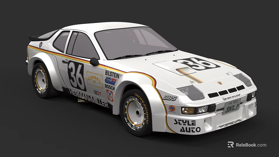 White Race Car With Number 36 And Multiple Sponsor Logos On Body 3d model 