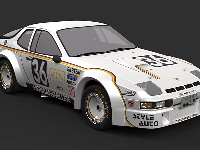 White Race Car With Number 36 And Multiple Sponsor Logos On Body 3d model