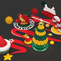 Christmas Window Display With Christmas Tree Santa Hat Candy Cane Gift Boxes And Decorative Balls