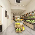 Modern Fruit Store Interior With Fresh Watermelons Bananas And Melons On Shelves