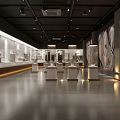 Museum Exhibition Hall Interior Design With Glass Display Cases Art Exhibits And Ambient Lighting