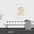 Modern Public Chair With Circular Design Blanket Books And Wall Painting In Interior