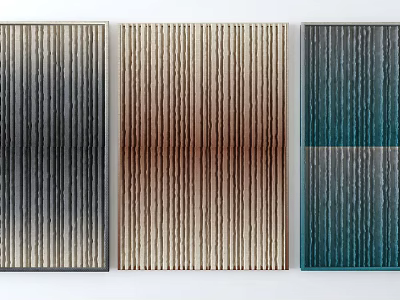 Modern Vertical Striped Wall Decor with Gradient Textures and Three Piece Set Design 3d model