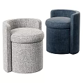 Modern Round Upholstered Sofa Stools in Light Gray and Navy Blue with Backrest 3d model