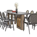 Modern Dining Table Set With Rectangular Dark Top Gold Legs And Woven Back Chairs 3d model