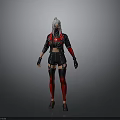 White Haired Character In Red And Black Costume With Mask Sci Fi Design Standing Pose