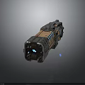Futuristic Sci Fi Weapon With Metallic Body Blue Lights And Mechanical Details