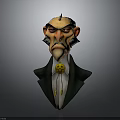 Cartoon Style 3D Male Character Sculpture With Exaggerated Facial Features Green Coat And Golden Badge