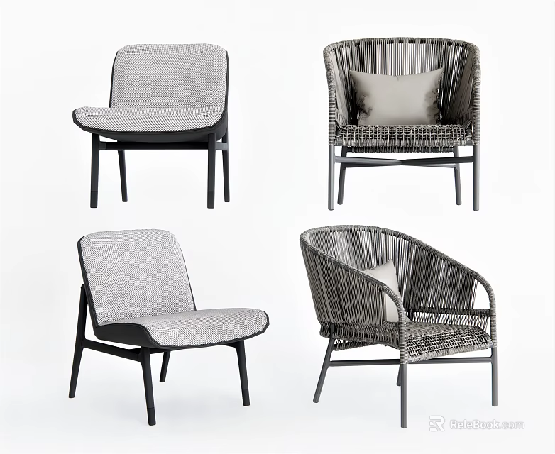 Elegant Modern Single Sofa With Woven Rattan Armrest And Fabric Seat Cushion 3d model 