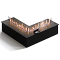 Modern Black Linear Fireplace Design With Realistic Flame And Glass Panel 3d model