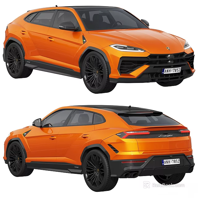 Orange Lamborghini SUV With Sporty Design Black Wheels And Rear Spoiler 3d model 