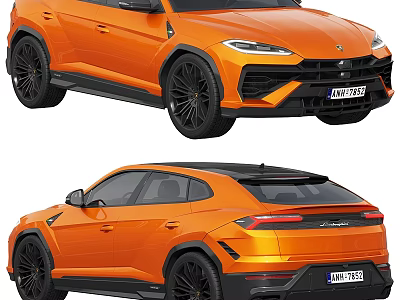 Orange Lamborghini SUV With Sporty Design Black Wheels And Rear Spoiler 3d model