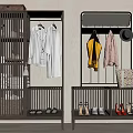 Middle Ancient Style Shoe Cabinet Household Shoe Cabinet Multi-functional Clothes Bag Shoe Hook 3d model