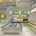 Modern Dessert Shop Interior With Open Layout Dessert Display Counter And Menu Screens 3d model