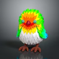 Cute Low Poly Bird With Colorful Feathers Green Yellow Orange Blue White And Brown Feet