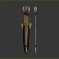 Traditional Ancient Weapon With Wooden Quiver Multiple Arrows And Carved Decoration