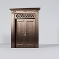 Bronze Double Doors With Classic Decorative Frame And Ornate Handles For Home Entrance
