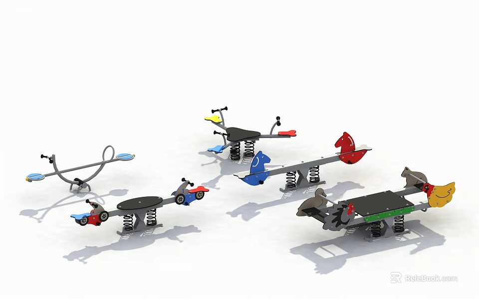 Colorful Spring Rider Playground Equipment With Animal Shapes And Metal Bases 3d model 